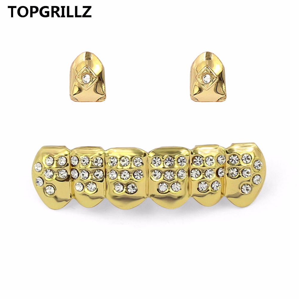 Yellow Body Jewelry - Topgrillzニューライトイエローゴールド色メッキ 2 シングルトップ歯grillzキャップ歯グリル二行ボトムヒップホップグリルギフト用