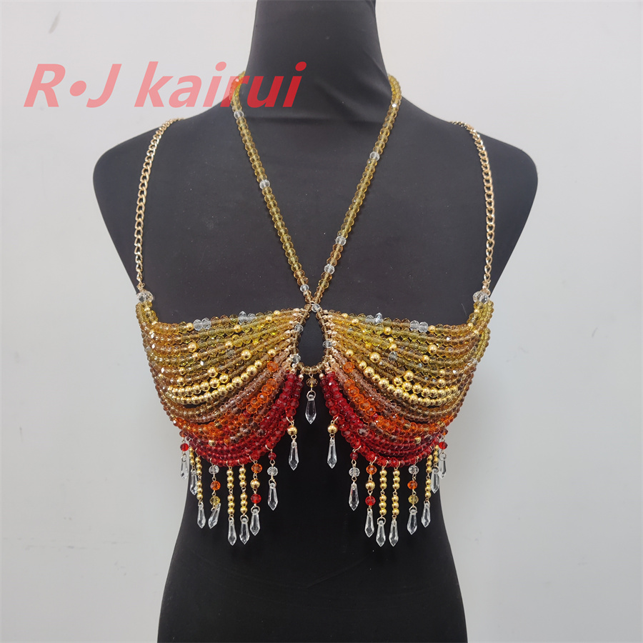Yellow Body Jewelry - RJ ファッションセクシーなメタルイエローレッドクリスタルガラスビーズネックボディチェーンホルタードレス仮面舞踏会ステージパーティージュエリーアクセサリー