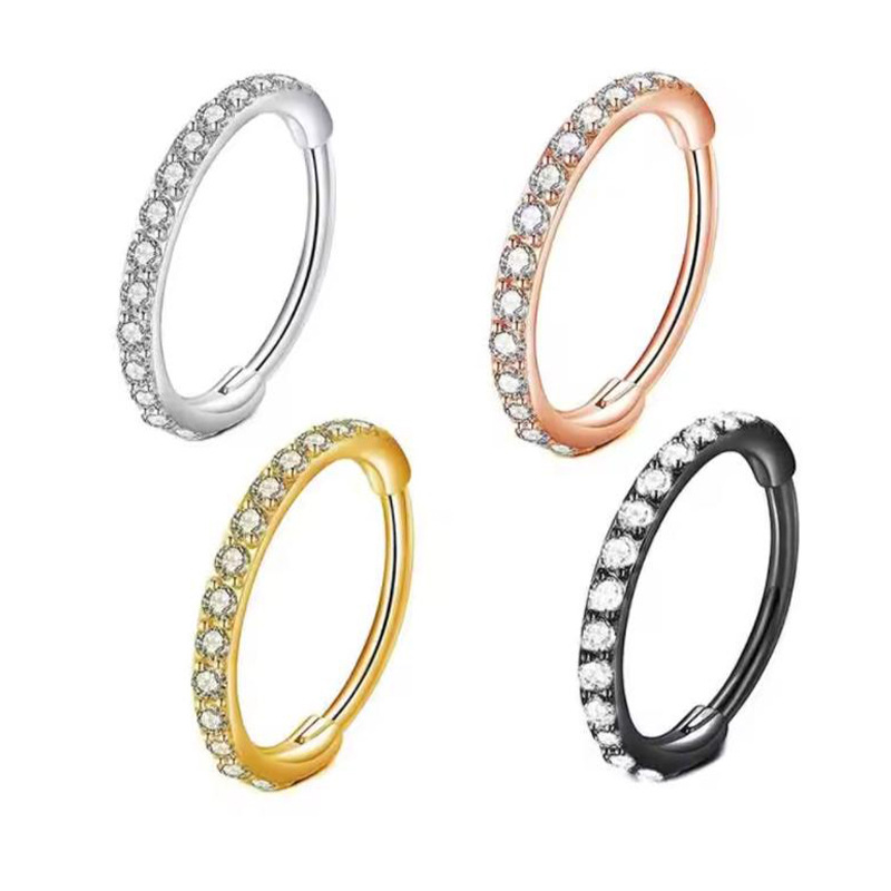 Septum Clicker Ring - 16GクリアCZノーズリングフープ 316Lサージカルステンレス シームレスシルバーセプタムリング クリッカージュエリー 軟骨イヤリング 耳ピアスフープ