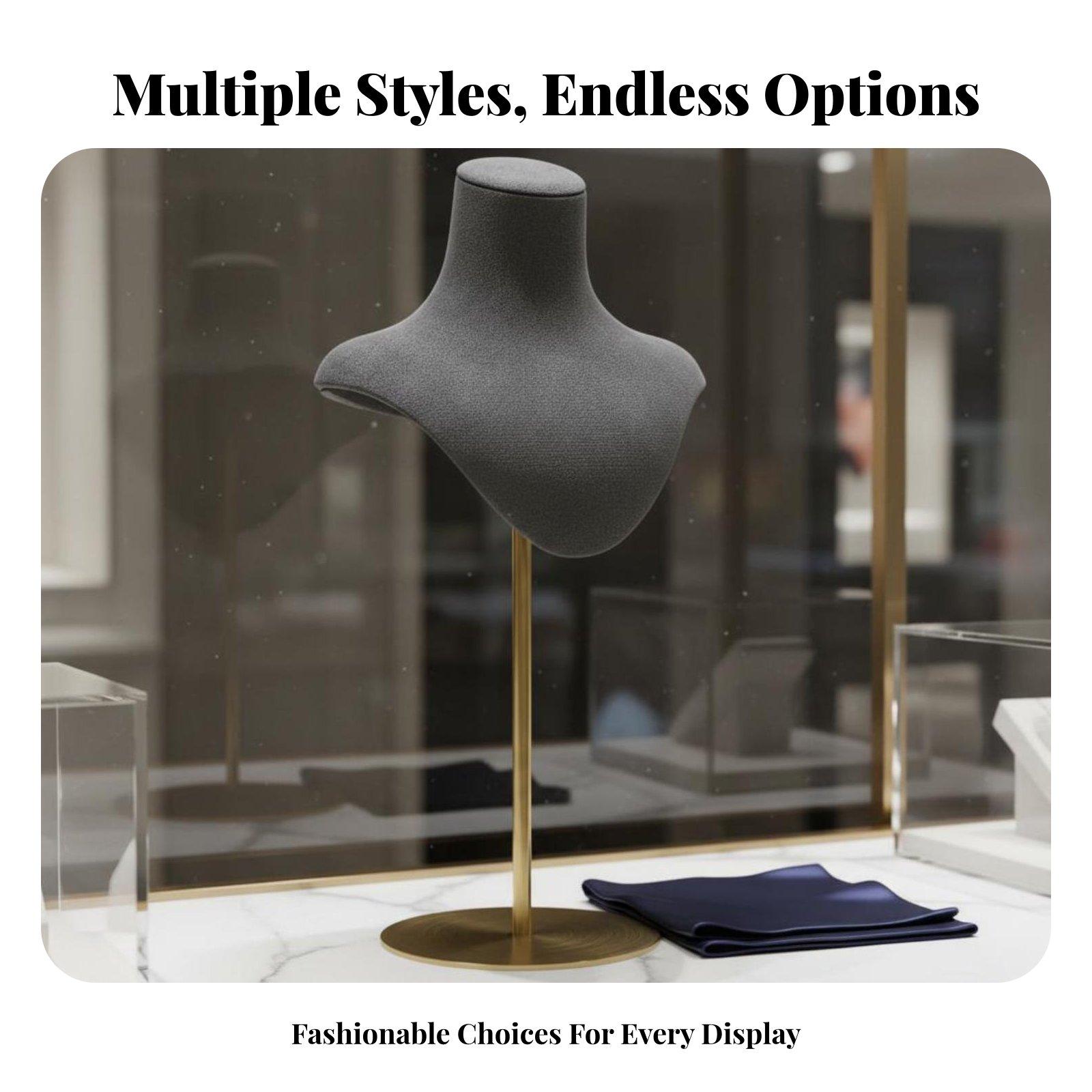 Body Jewelry Store - ネックレスディスプレイスタンド マネキンバスト ジュエリーショーケースホルダー 金属製ベース マイクロファイバーカバー付き 小売店用