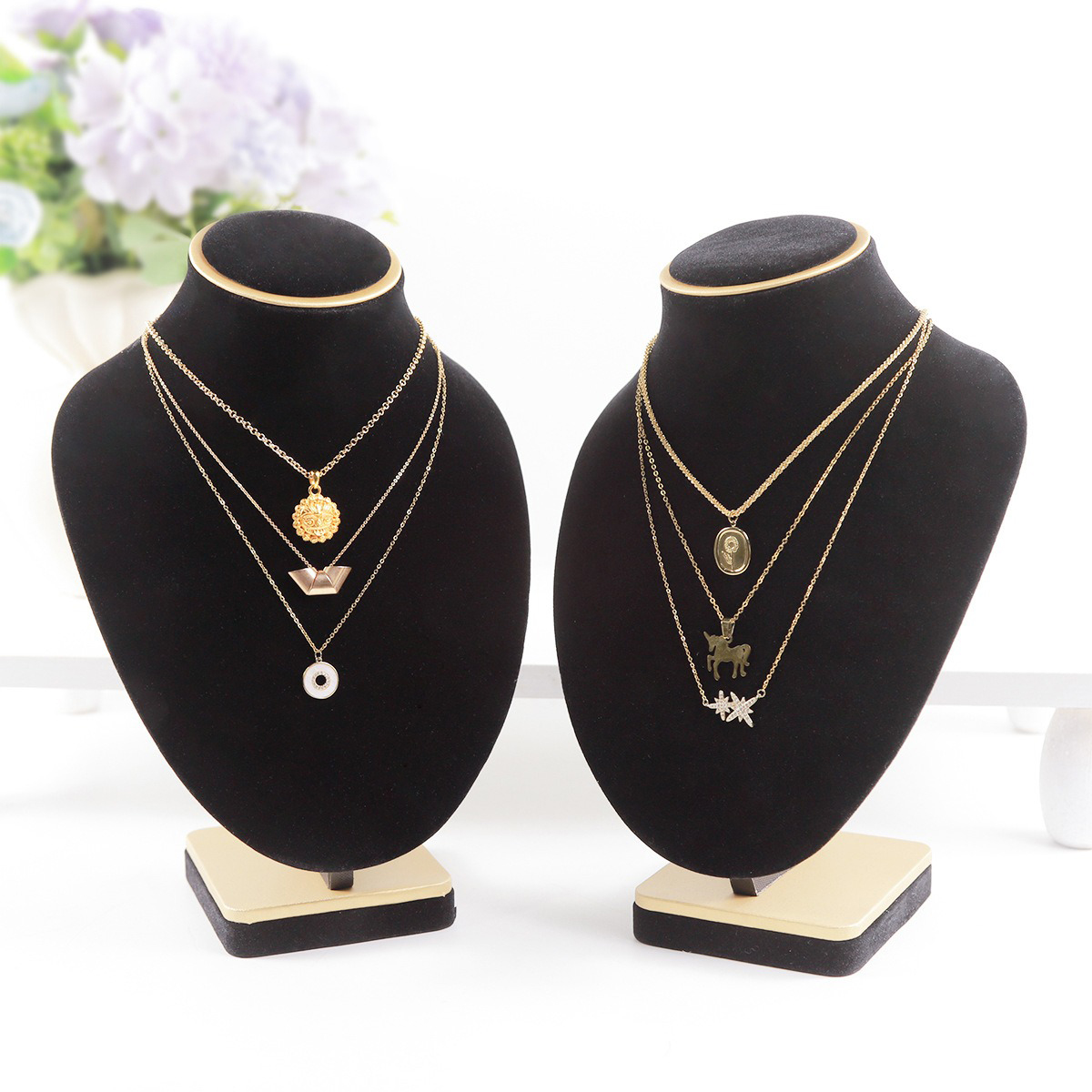 Body Jewelry Store - 黒ベルベット製ジュエリーバスト、リアルな積み重ね可能なネックレスディスプレイ、柔らかく傷つきにくい、高級感のある黒、高級店に最適