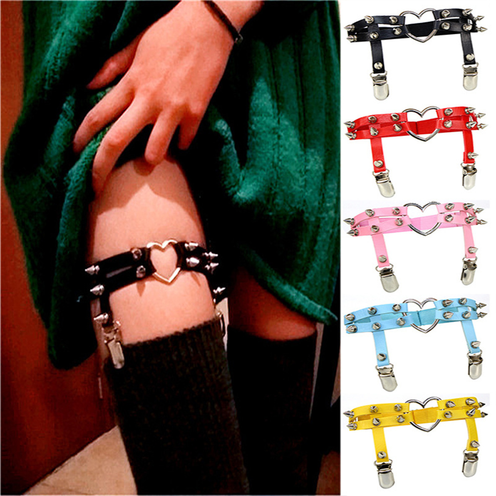 Body Jewelry By The Chain Gang - 1 個女性パンクゴスハート Pu レザー弾性脚リングボディジュエリー脚弾性ボディチェーンサスペンダーガーターベルト