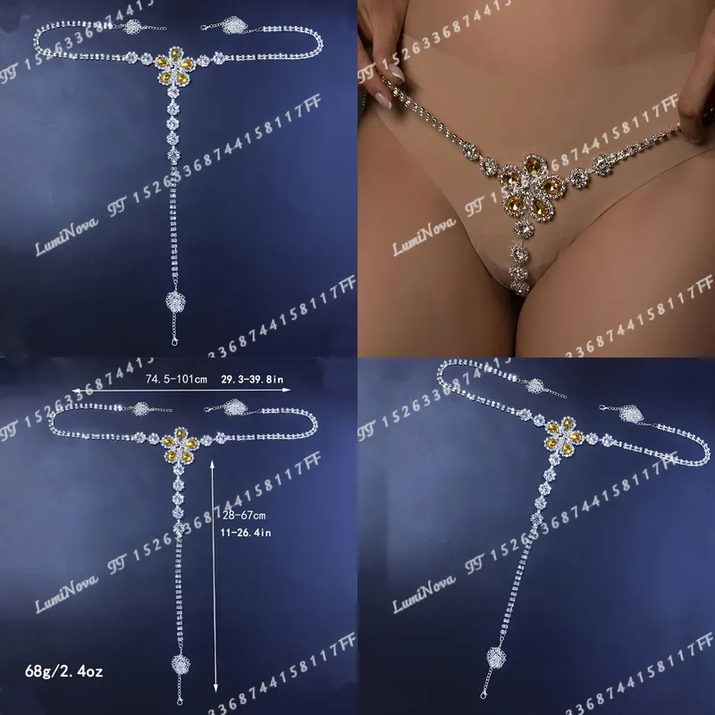 Yellow Body Jewelry - 新しいセクシーな黄色の花柄ラインストーンボディチェーン、女性用下着、スタイリッシュなビーチアクセサリー、ジュエリー、ビキニ、ランジェリー、パーティーウェア