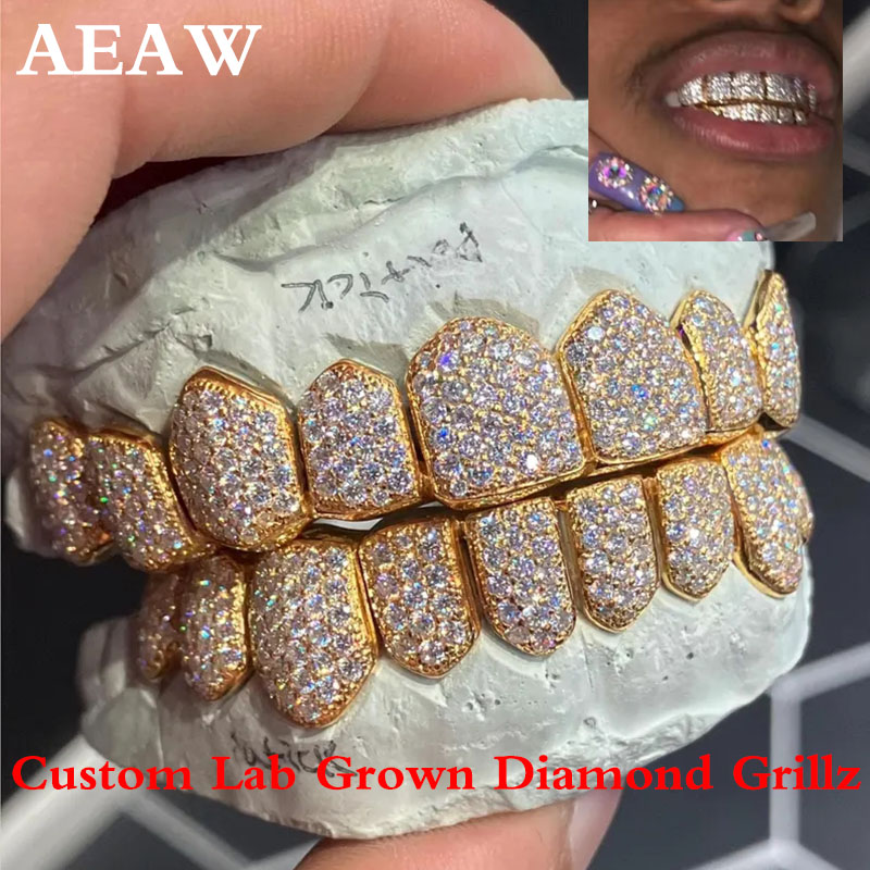 Yellow Body Jewelry - カスタムラボダイヤモンドヒップホップジュエリー10Kゴールドグリルズ6歯＆6/6 8歯＆8/8選択可能（歯型を送ってください）