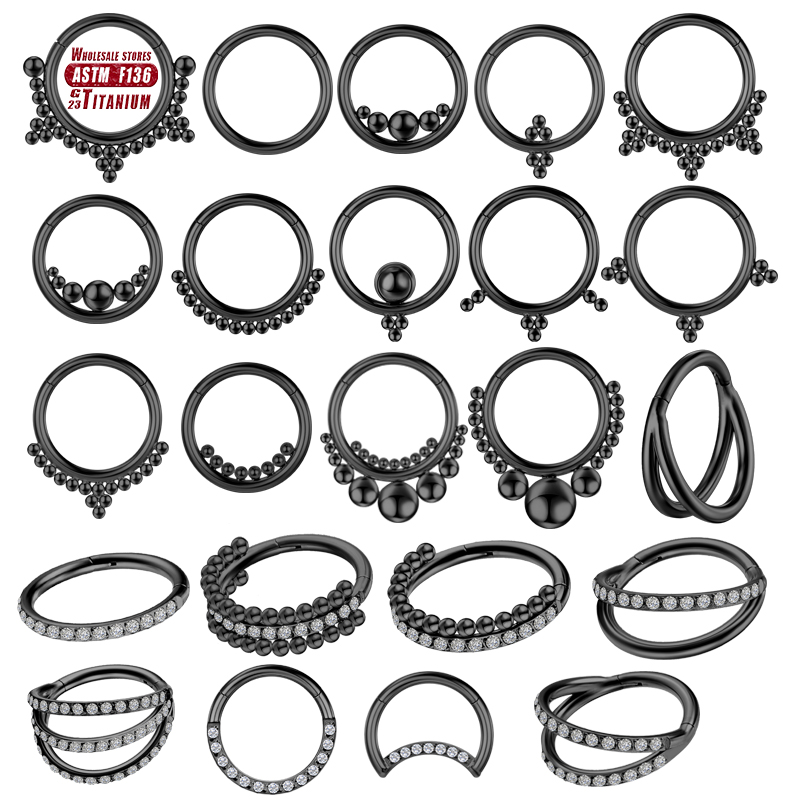 Septum Clicker Ring - 鼻ピアス,軟骨セプタム,鼻ピアス,グレードf136用の黒いチタンピアス