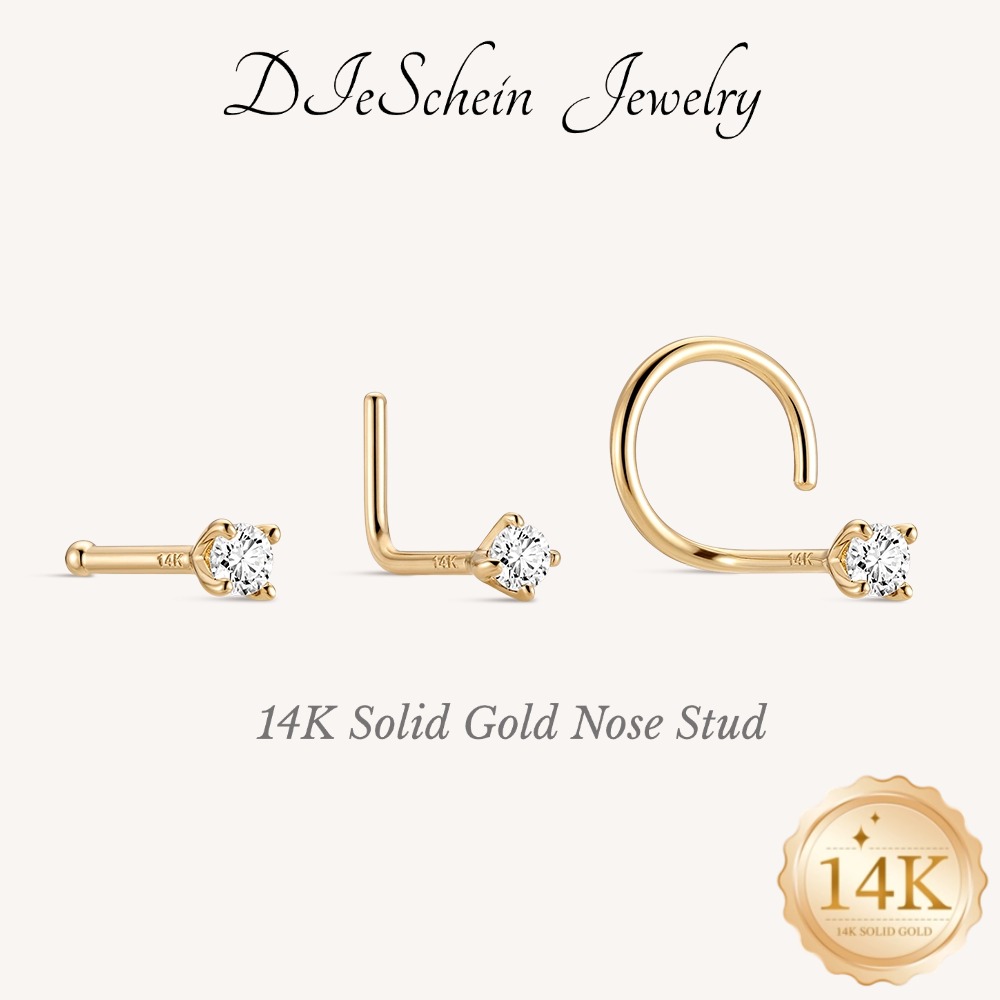 Yellow Body Jewelry - DIeSchein 14KソリッドゴールドノーズボーンミニマリストスタッドL字型ノーズスタッドピアス低アレルギー性ノーズスタッド女性用ピアス