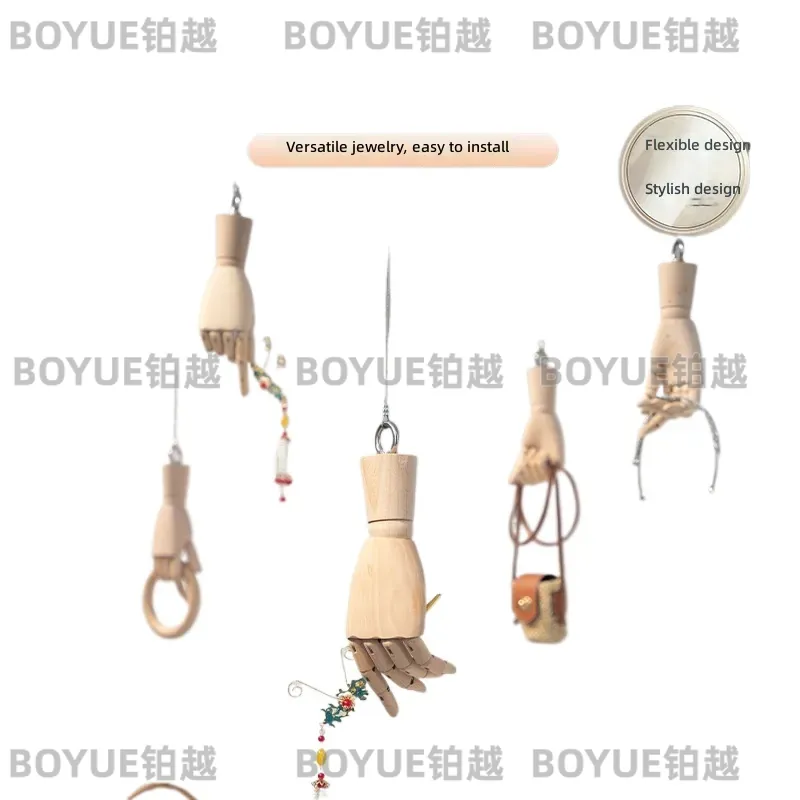 Body Jewelry Store - 無垢材のハンドモデルリングディスプレイラック、吊り下げ式ジュエリーバッグホルダー、衣料品店のウィンドウショーケース装飾用小道具