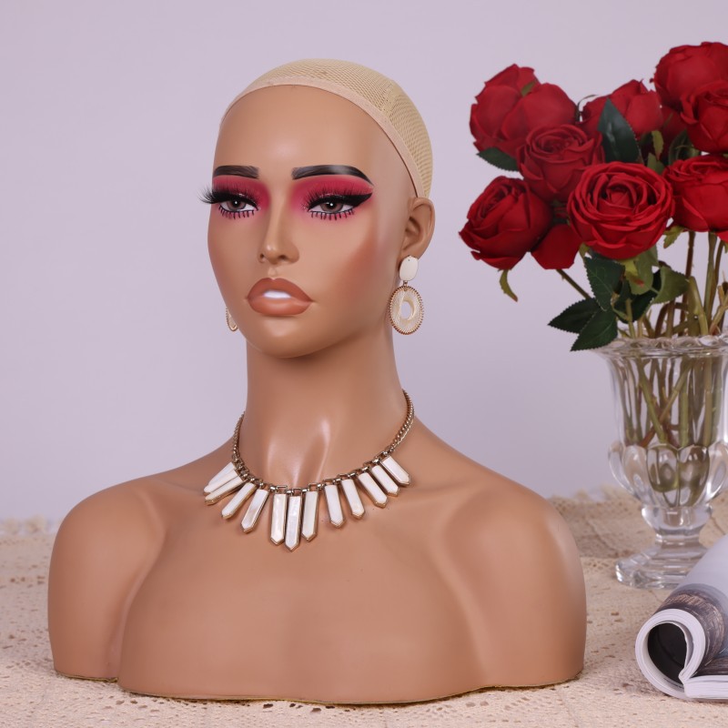 PVC製ハーフボディマネキンヘッド、赤いアイシャドウとまつげ - Body Jewelry Store のレビューと価格