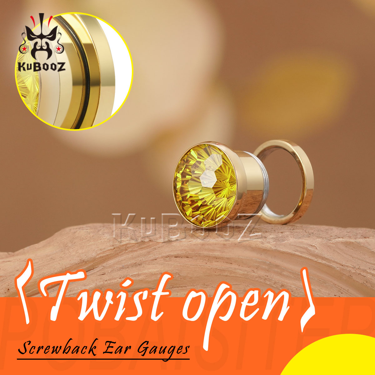 2 個の光沢のある黄色のクリスタルダイヤモンドカット耳栓ゲー - Yellow Body Jewelry のレビューと価格