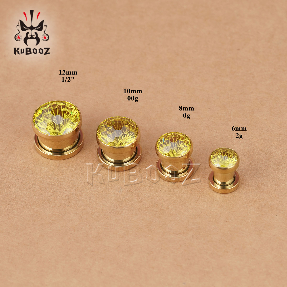 2 個の光沢のある黄色のクリスタルダイヤモンドカット耳栓ゲー - Yellow Body Jewelry のレビューと価格