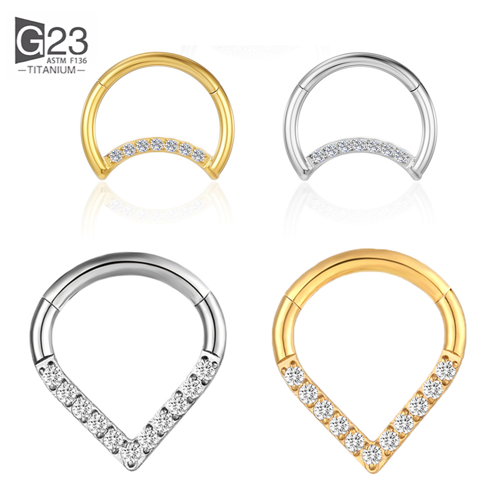 F136 チタンヒンジ付きティアドロップセグメントリングセプ - Septum Clicker Ring のレビューと価格