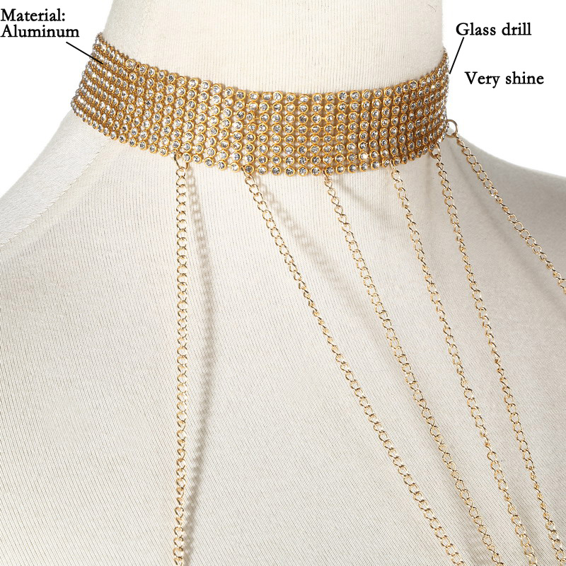 ゴールドカラーの女性用チェーン,ラインストーン付きウエストジ - Body Jewelry By The Chain Gang のレビューと価格