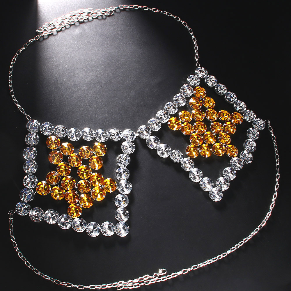 セクシーな黄色の五角形胸チェーンネックレス女性ビーチビキニジ - Yellow Body Jewelry のレビューと価格