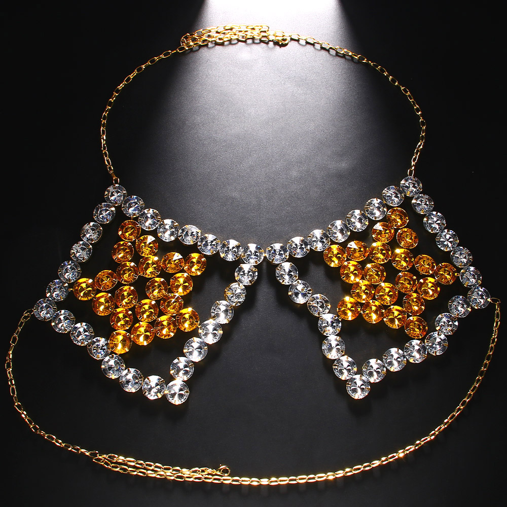 セクシーな黄色の五角形胸チェーンネックレス女性ビーチビキニジ - Yellow Body Jewelry のレビューと価格