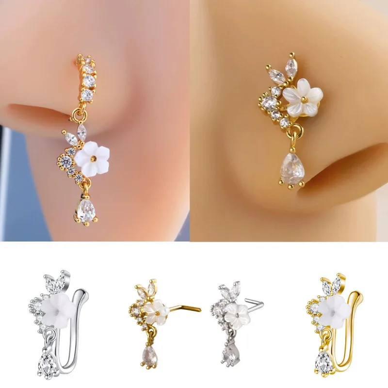 ファッションラビットフラワージルコンノーズフープ ライトラグ - Yellow Body Jewelry のレビューと価格