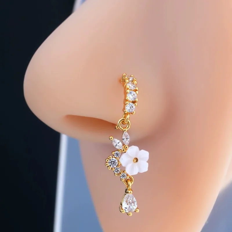 ファッションラビットフラワージルコンノーズフープ ライトラグ - Yellow Body Jewelry のレビューと価格