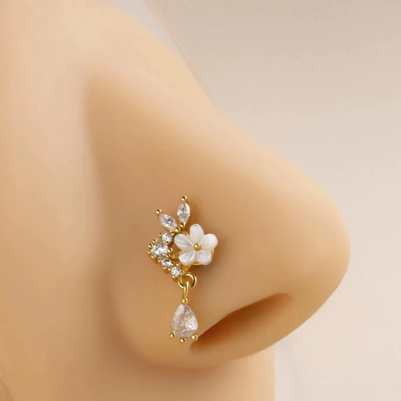 ファッションラビットフラワージルコンノーズフープ ライトラグ - Yellow Body Jewelry のレビューと価格