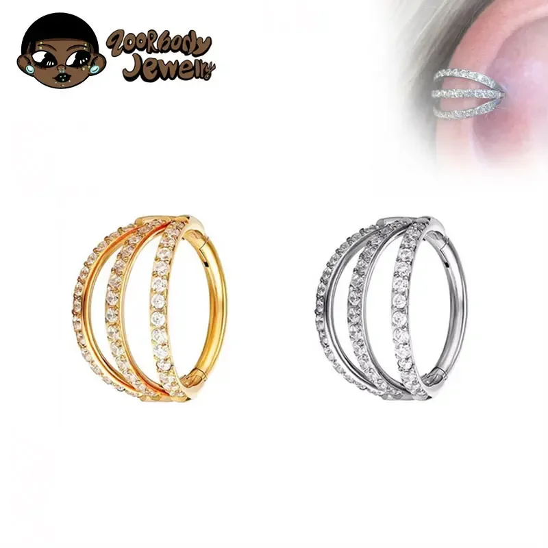 G23 チタンヒンジセグメント鼻リング 3 層 CZ セプタ - Septum Clicker Ring のレビューと価格