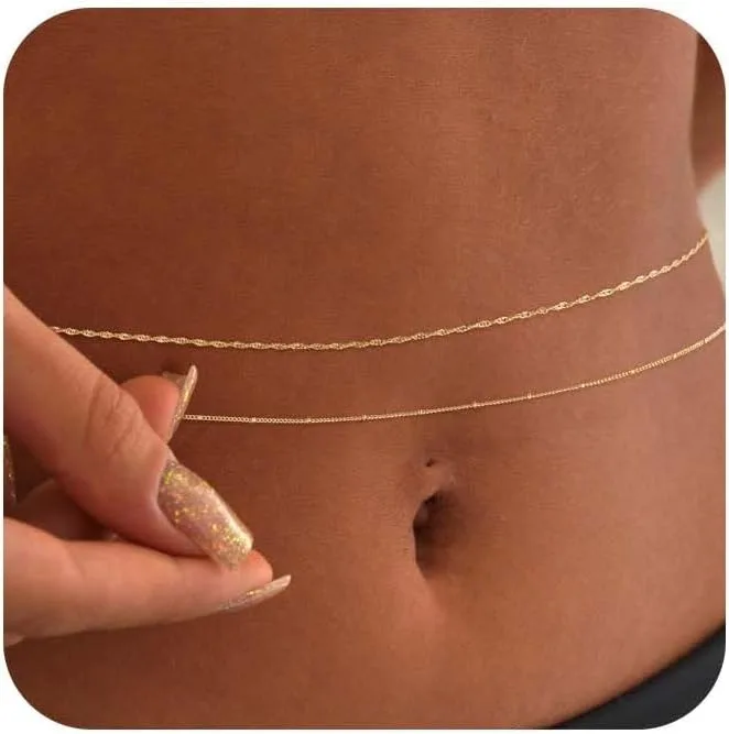 14K金メッキ 26-33インチ 調節可能なウエストビーズチ - Body Jewelry By The Chain Gang のレビューと価格