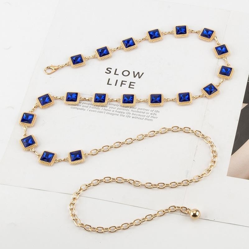 レトロブルーグリーンイエローダイヤモンドメタルウエストチェー - Yellow Body Jewelry のレビューと価格