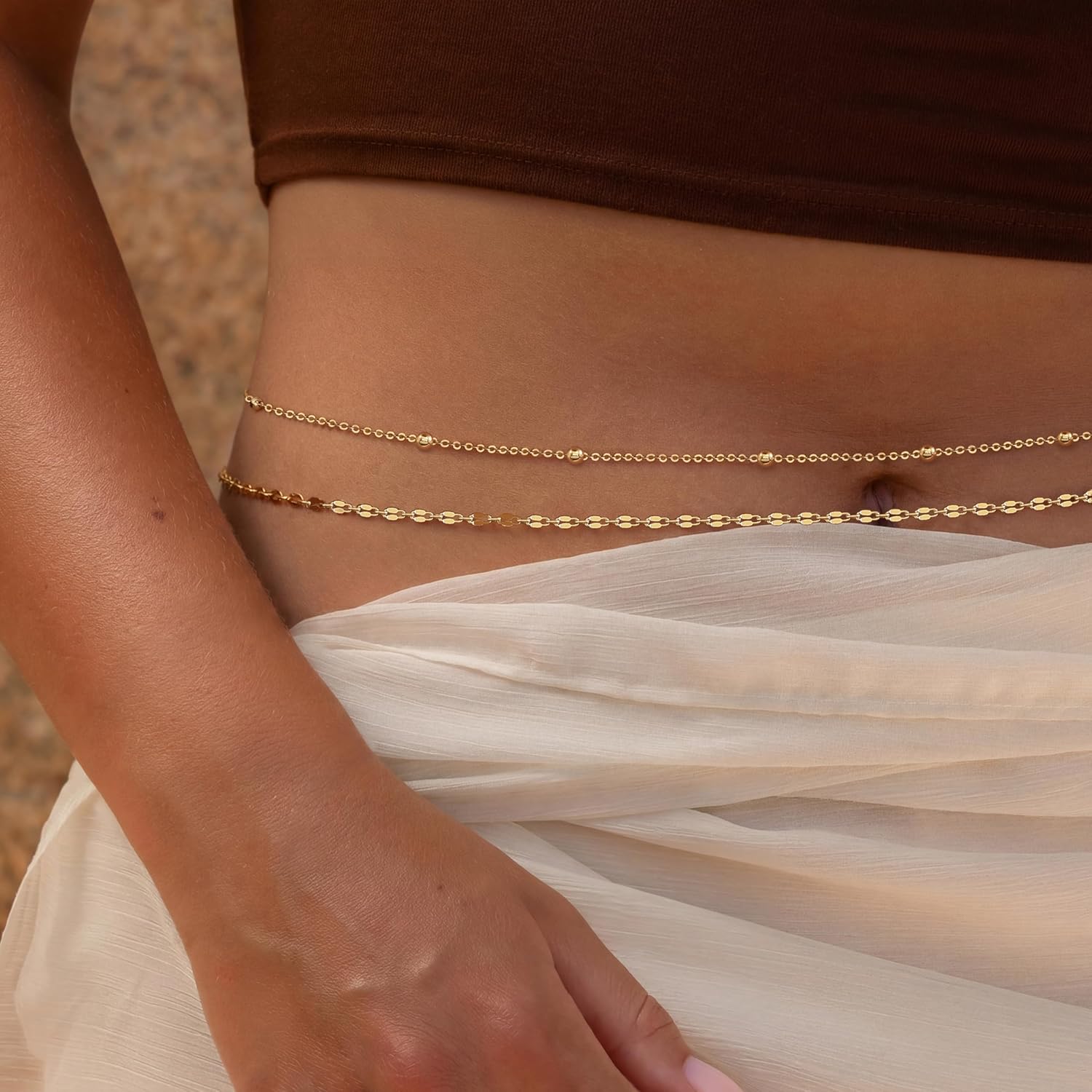 14K金メッキウエストチェーン、女性用レイヤードウエストビー - Body Jewelry By The Chain Gang のレビューと価格
